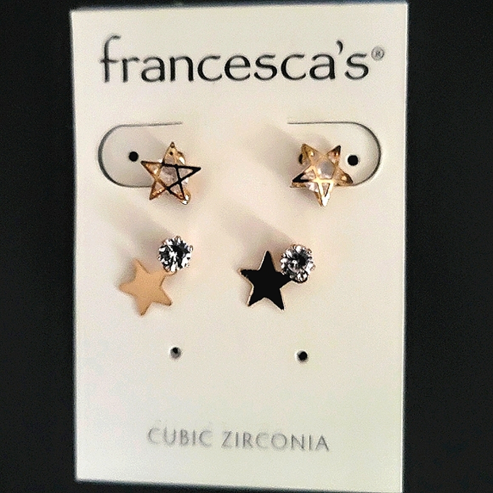 Gold Star earrings with cubic zirconia